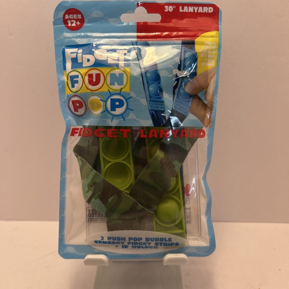 Fidget Lanyard 2 Push Pop Bubble Sensory Fidget Strips+id Holder 30 Inch